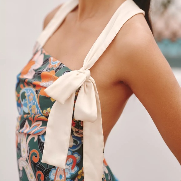 NWT Anthropologie Paisley Floral Celandine Halter Midi Dress Orange Cream - Picture 7 of 7